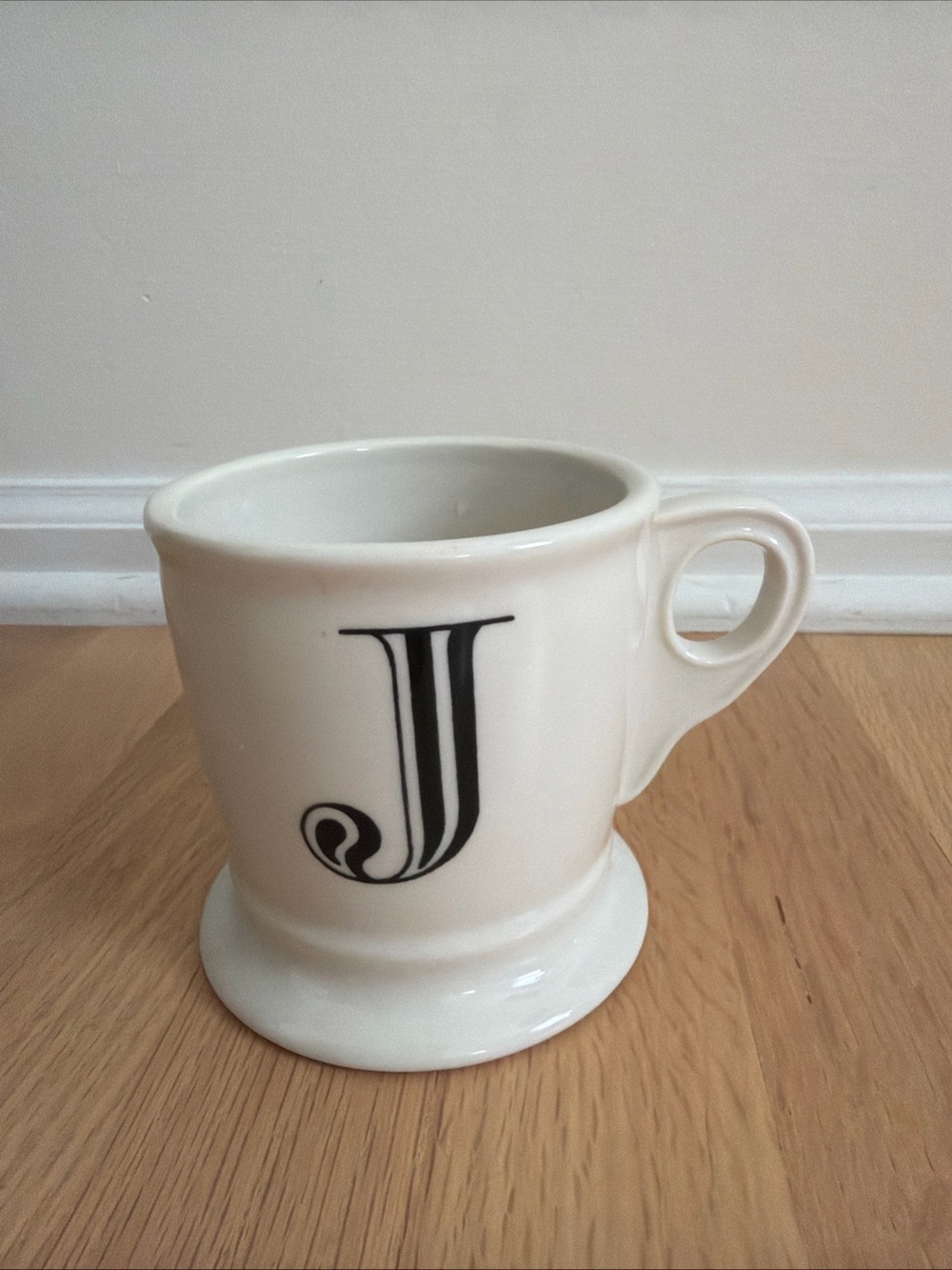 Anthropologie Coffee Mug Letter J Initial Monogram Black & White Cup 12oz.